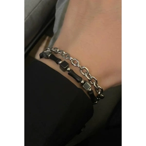 Karışık Renk Zincir Ve Boncuk Detaylı Çelik Erkek Bileklik