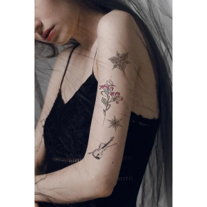 Keman Gül Tilki ve Motifli Geçici Dövme Tattoo