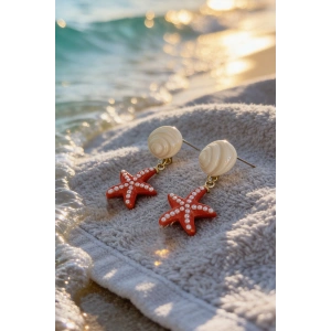 Kırmızı Renk Deniz Yıldızı Figürlü Küpe (Çift)