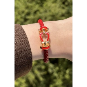 Kırmızı Renk Deri Kelepçe Bileklik