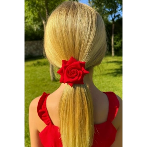 Kırmızı Renk Gül Figürlü Lastik Toka