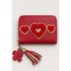 Kırmızı Renk Kalp  Figürlü Deri Kadın Cüzdan
