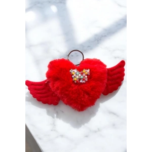 Kırmızı Renk Karışık Figürlü Kelebek Detaylı Peluş Anahtarlık