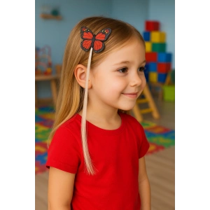 Kırmızı Renk Kelebek Figürlü Işıklı Yan Toka