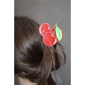 Kırmızı Renk Kiraz Figürlü Kemik Mandal Toka