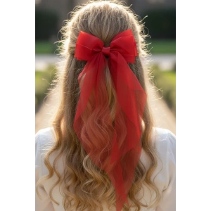 Kırmızı Renk Kurdele Detaylı Pens Toka