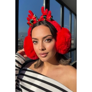 Kırmızı Renk Kurdele Figürlü Çan Detaylı Peluş Kulaklık