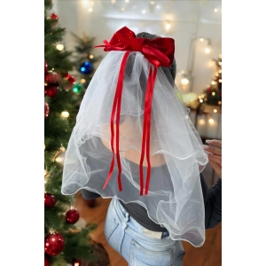 Kırmızı Renk Kurdele Figürlü Duvak Detaylı Pens Toka