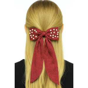 Kırmızı Renk Kurdele Figürlü İnci Ve Taş Detaylı Otomat Toka