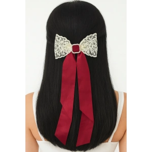 Kırmızı Renk Kurdele Figürlü Taş Detaylı Otomat Toka