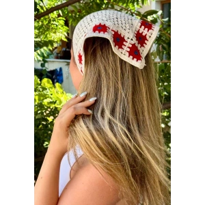 Kırmızı  Renk Örgü Saç Bandana/Fular