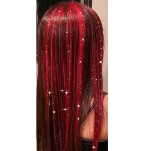 Kırmızı Renk Simli Yan Postiş Hair Tinsel Shiny Hair (50 Cm)