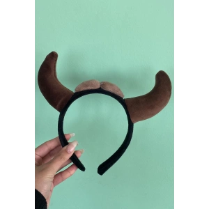 Koyu Kahve Renk Boynuz Figürlü Taç