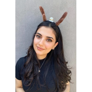 Koyu Kahve Renk Geyik Boynuzu Figürlü İnci Detaylı Taç