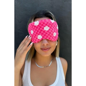 Koyu Pembe Renk Benekli Peluş Uyku Bandı
