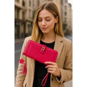 Koyu Pembe Renk Deri Kadın Cüzdan