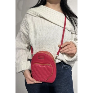 Koyu Pembe Renk Kalp Detaylı Deri Kadın Çanta