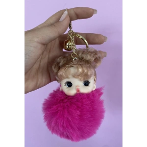 Koyu Pembe Renk Kız Figürlü Peluş Anahtarlık