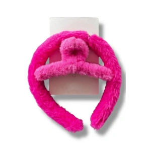 Koyu Pembe Renk Peluş Mandal Toka Ve Taç Set