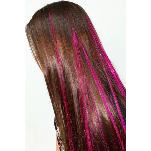 Koyu Pembe Renk Simli Yan Postiş Hair Tinsel Shiny Hair (50 Cm)