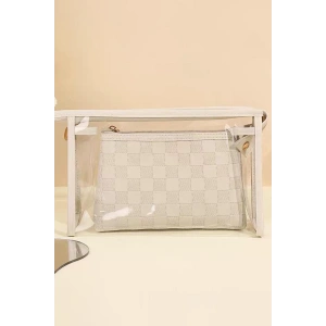 Krem Renk 2li Şeffaf Makyaj Çantası