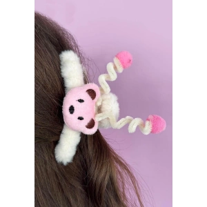 Krem Renk Ayıcık Figürlü Peluş Mandal Toka