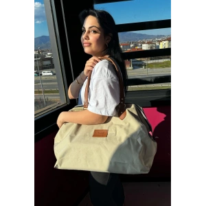 Krem Renk Büyük Boy El Çantası/ Seyahat Çantası