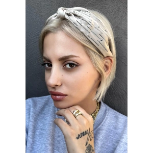 Krem Renk Düğüm Detaylı Taşlı Taç