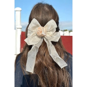 Krem Renk Gül Figürlü Kurdele Pens Toka