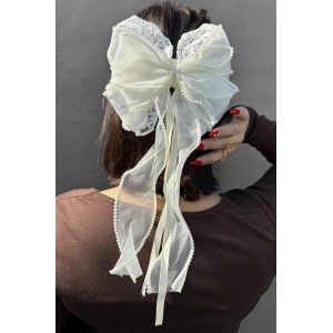 Krem Renk İnci Detaylı Otomat Toka