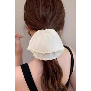 Krem Renk İnci Detaylı Simit Toka