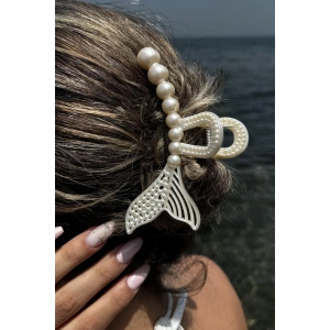 Krem Renk İncili Büyük Boy Balık Figürlü Mandal Toka