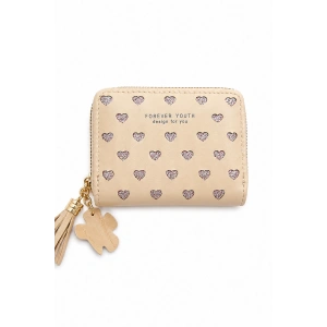 Krem Renk Kalp Detaylı Deri Kadın Cüzdan
