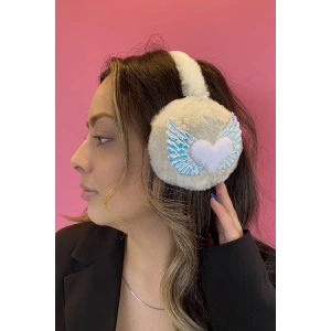 Krem Renk Kalp Detaylı Peluş Kulaklık