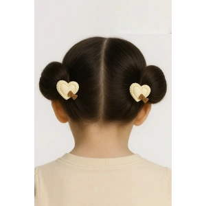 Krem Renk Kalp Figürlü Lastik Toka