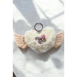 Krem Renk Karışık Figürlü Kelebek Detaylı Peluş Anahtarlık