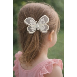 Krem Renk Kelebek Figürlü Yan Toka