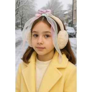 Krem Renk Kurdele Figürlü Peluş Kulaklık