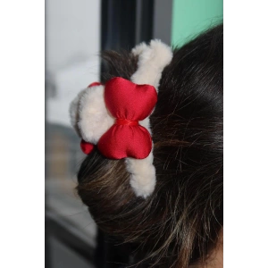 Krem Renk Kurdele Figürlü Peluş Mandal Toka