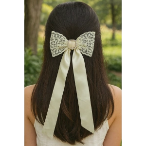 Krem Renk Kurdele Figürlü Taş Detaylı Otomat Toka