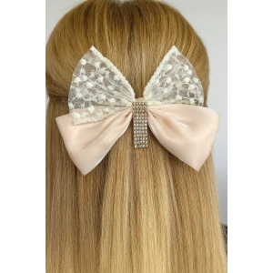 Krem Renk Kurdele Figürlü Taş Detaylı Otomat Toka