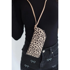 Krem Renk Leopar Desenli Boyundan Asmalı Gözlük Kılıfı