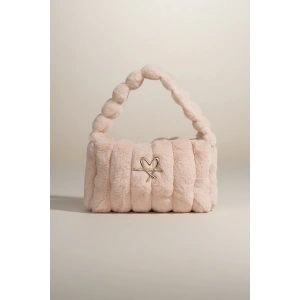 Krem Renk Peluş Makyaj Çantası