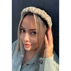 Krem Renk Taş Detaylı Büzgülü Taç