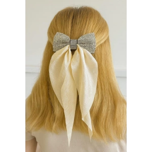 Krem Renk Taş Detaylı Kurdele Otomat Toka