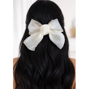 Krem Renk Taşlı Kurdele Otomat Toka