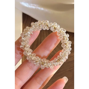 Krem Renk Taşlı Lastik Toka