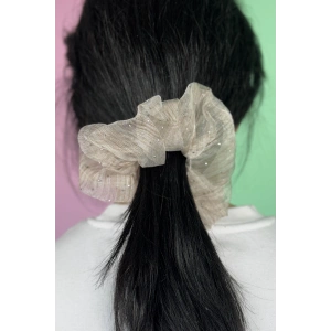 Krem Renk Taşlı Organze Simit Toka