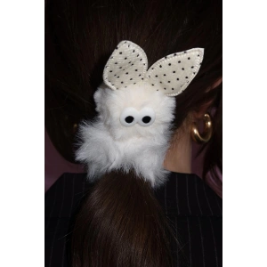 Krem Renk Tavşan Figürlü Peluş Simit Toka