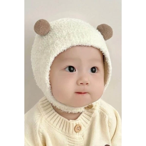 Krem Ve Kahve Renk Ponpon Detaylı Bebek Peluş Şapka